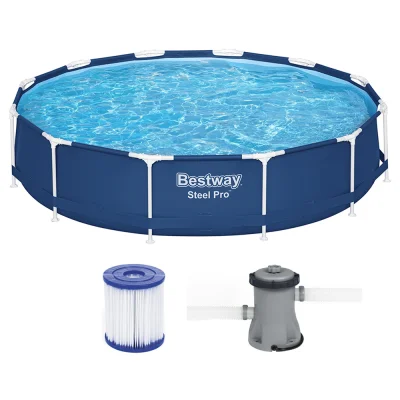 Bestway Steel Pro 366x76cm Round Above Ground Pool with Rust-Resistant Frame & 1249L/H Filter Pump, 6473L Capacity