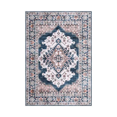 Artiss 240x340cm Washable Persian Area Rug, Teal & Blush, Vintage Design, Low-Profile, Anti-Slip, Polyester Carpet Artiss 240x340cm Washable Persian Area Rug, Teal & Blush, Vintage Design, Low-Profile, Anti-Slip, Polyester Carpet