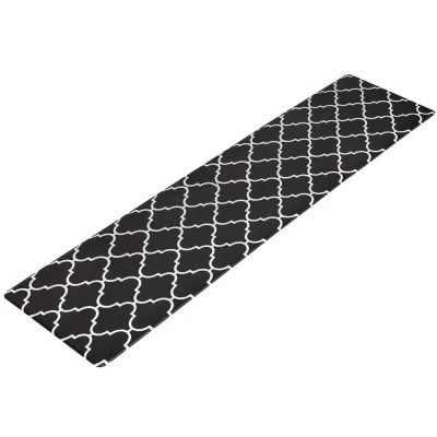 Artiss Gina 45x180cm Kitchen Mat - Non-Slip, PVC, Oil & Water Repellent, 5mm Cushioning, Black & White Design