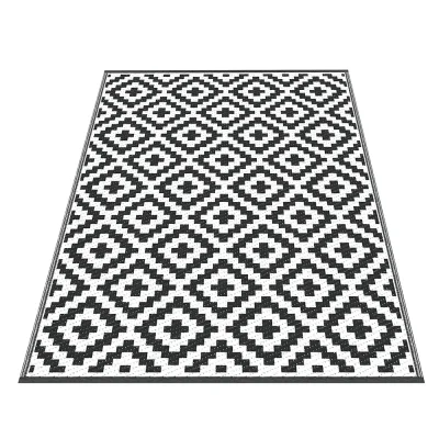 Gardeon Reversible Outdoor Rug 120x180cm - Durable, UV-Coated, Weather-Resistant, Easy-Clean Patio Mat, Black