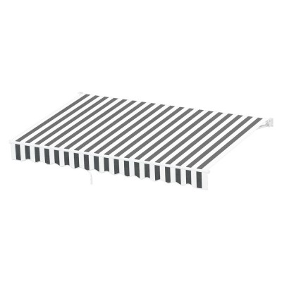 Instahut Retractable Folding Arm Awning 3Mx2.5M - Grey/White Manual Sunshade, UV-Resistant Polyester, Aluminium Frame