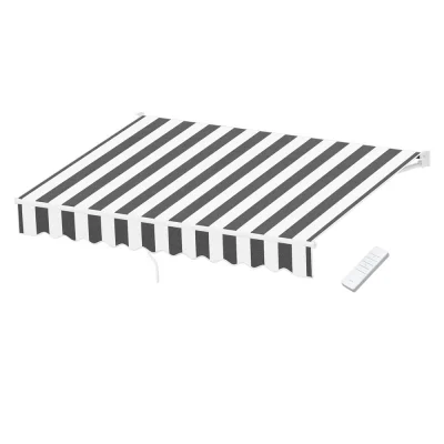 Instahut Motorised Retractable Folding Arm Awning - 2.5Mx2M, Grey White, Aluminium Frame, UV-Resistant Polyester Shade