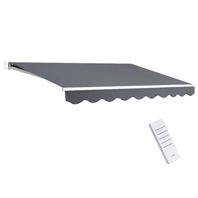 Instahut 3Mx2.5M Grey Retractable Motorised Folding Arm Awning, UV-Resistant Aluminium Frame, Remote Control Included