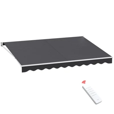 Instahut Motorised 4x3M Retractable Folding Arm Awning - Grey, UV-Resistant Polyester, Remote Control, Aluminium Frame