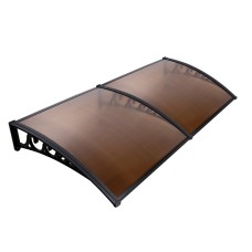 Instahut 1m x 2m Brown Window Awning & Door Canopy with 5mm UV-Resistant Polycarbonate Panel & Aluminium Frame