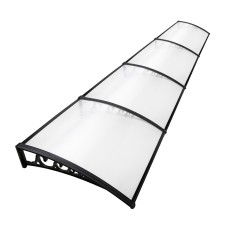 Instahut 1x4m Transparent Window Door Awning, 5mm Polycarbonate Panel, UV Resistant, with Black Plastic Brackets