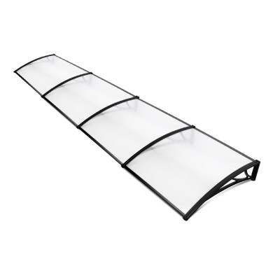 Instahut 1m x 4m Transparent Window Awning & Door Canopy, Black Plastic Frame, UV-Resistant, Durable Polycarbonate Sheet