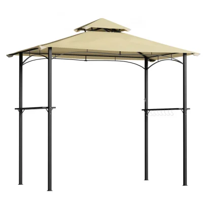 Instahut Beige Grill Gazebo 243x150x250cm - UV Resistant Steel Frame, Polyester Fabric, Hanging Hooks, Bottle Opener