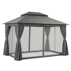 Instahut Gazebo 3x4m Grey Canopy Patio Tent - UV & Water Resistant, Steel Frame, Double Roof, Curtains & Mesh Walls
