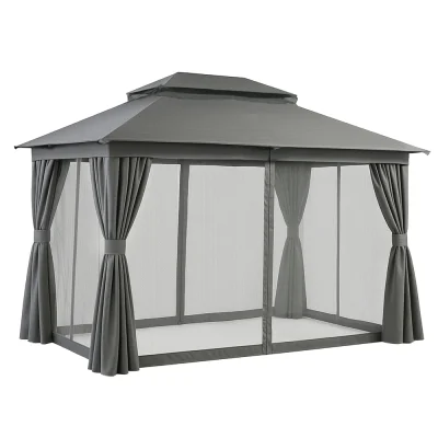 Instahut Gazebo 3x4m Grey Canopy Patio Tent - UV & Water Resistant, Steel Frame, Double Roof, Curtains & Mesh Walls