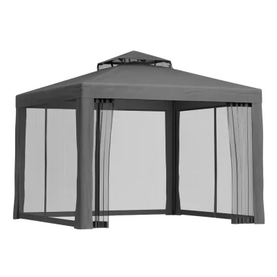 Instahut Gazebo 3m x 3m Outdoor Tent - UV & Water-Resistant, Insect-Proof Mesh, Double-Zip Entrances, Grey Canopy