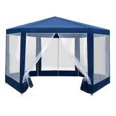 Instahut Hexagonal Gazebo 2x2m Marquee - Mesh Wall, UV & Water-Resistant, Powder Coated Steel Frame, Navy, 2 Entrances