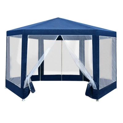 Instahut Hexagonal Gazebo 2x2m Marquee - Mesh Wall, UV & Water-Resistant, Powder Coated Steel Frame, Navy, 2 Entrances