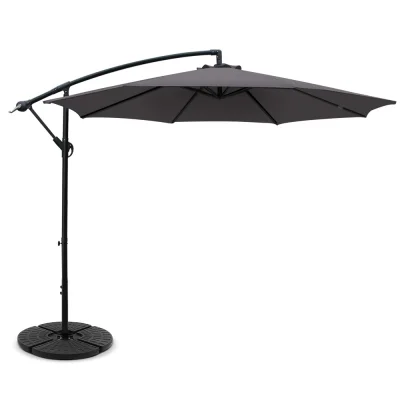 Instahut 3m Charcoal Outdoor Umbrella w/Base - UV50+ Water-Resistant Polyester Canopy, Steel Frame, Portable Design