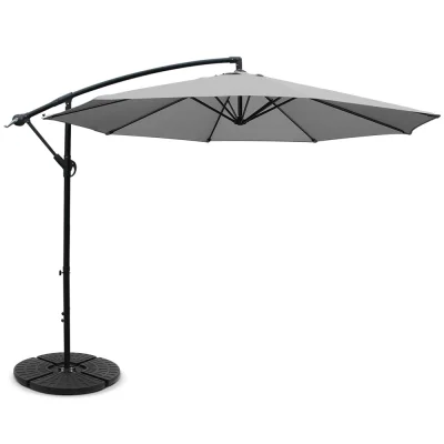 Instahut 3m Grey Cantilever Umbrella w/Base, UV50+ Polyester Canopy, Steel Frame, Water-Resistant, For Garden/Beach