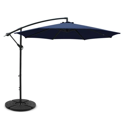 Instahut 3m Navy Cantilever Outdoor Umbrella with Base, UV50+ Water-Resistant Polyester Canopy, for Garden & Beach