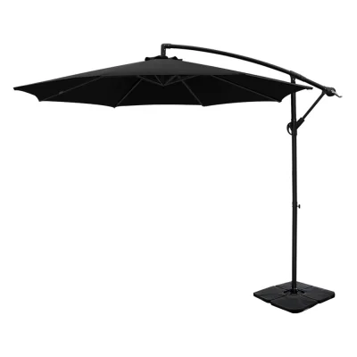 Instahut 3m Black Cantilever Umbrella with Base - UV50+ Water-Resistant Canopy, Steel Frame for Beach or Patio Instahut 3m Black Cantilever Umbrella with Base - UV50+ Water-Resistant Canopy, Steel Frame for Beach or Patio