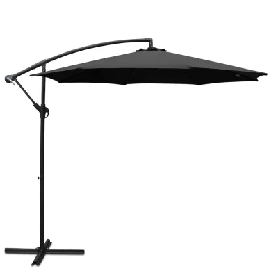 Instahut 3m Cantilever Outdoor Umbrella - UV50+ Black Polyester Canopy, Steel Frame for Garden & Beach Instahut 3m Cantilever Outdoor Umbrella - UV50+ Black Polyester Canopy, Steel Frame for Garden & Beach