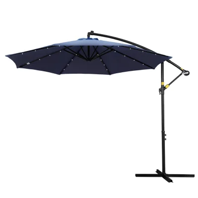 Instahut 3M Cantilever Outdoor Umbrella with Solar LED Lights, UV50+ Navy Canopy, Steel Frame, Adjustable Tilt Instahut 3M Cantilever Outdoor Umbrella with Solar LED Lights, UV50+ Navy Canopy, Steel Frame, Adjustable Tilt