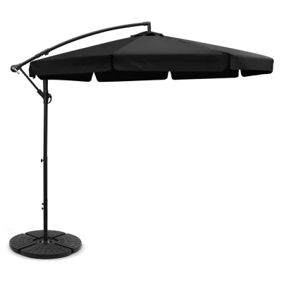 Instahut 3m Cantilever Outdoor Umbrella with Base - UV50+ Black Polyester Canopy, Steel Frame, Water-Resistant