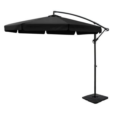 Instahut 3m Black Cantilever Outdoor Umbrella with Base - UV50+ Water-Resistant Polyester Canopy, Steel Frame