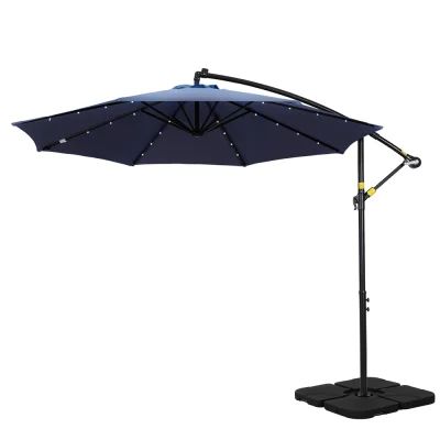 Instahut 3M Navy Outdoor Cantilever Umbrella with UV50+ Polyester & Solar LED, Steel Frame, Base Included
