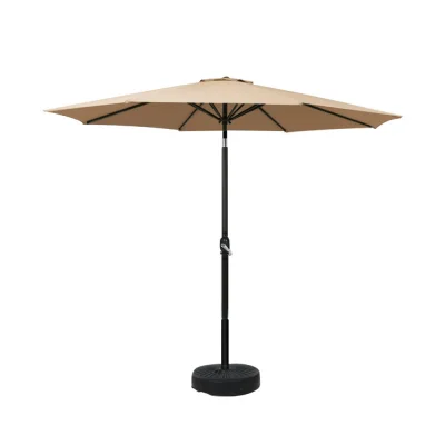 Instahut 2.7m Beige Outdoor Umbrella w/ Base & Tilt | UV50+ Water-Resistant Polyester Canopy | Steel Frame & Easy Setup