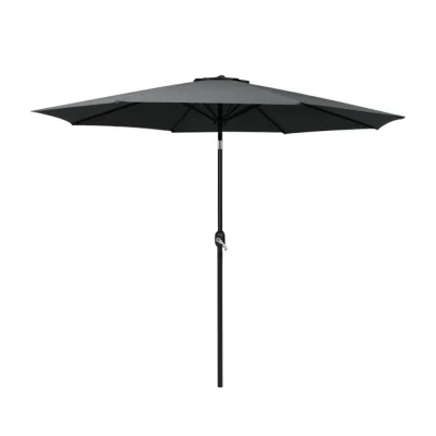 Instahut 2.7m Black Outdoor Umbrella - UV50+ Water-Resistant Polyester Canopy, Steel Frame, Tilt Feature, No Base