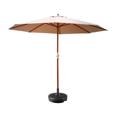Instahut 3m Beige Outdoor Umbrella with Base - UV50+ Water-Resistant Octagonal Canopy, Wooden Frame, Easy Lift Mechanism