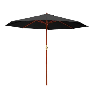 Instahut 3m Outdoor Umbrella Black, Wooden Pole, UV50+ Water-Resistant Beach Garden Patio Sun Shade Canopy