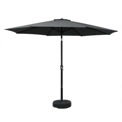 Instahut 3m Black Outdoor Umbrella with Tilt, UV50+ Polyester Canopy & Portable Base for Garden, Beach, Patio Use