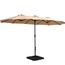 Instahut 4.57m Double-Sided Outdoor Umbrella & Base, UV50+ Water-Resistant Polyester, Steel Pole & Ribs, Beige