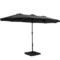 Instahut 4.57m Extra-Large Outdoor Umbrella with Base, UV50+ Polyester, Steel Frame, Water-Resistant, Black