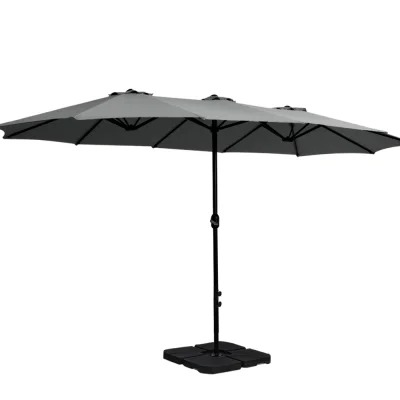 Instahut 4.57m Charcoal Outdoor Twin Umbrella with UV50+ Protection & Sturdy Base for Patio, Garden, Beach Use