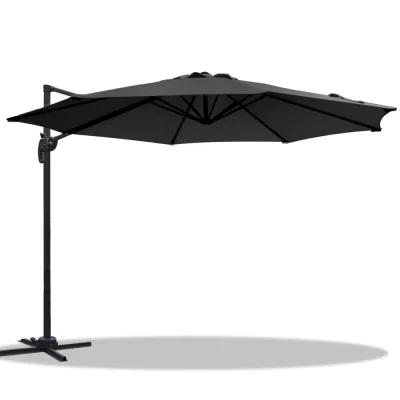 Instahut 3m Cantilever Outdoor Umbrella, 360° Tilt, UV50+ Black Polyester Canopy, Steel Frame, Beach-to-Backyard Use
