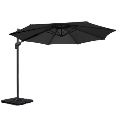 Instahut 3m Black Outdoor Umbrella with 360° Tilt & Water-Fillable Base, UV50+ Polyester Canopy, Steel Frame, Portable