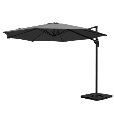 Instahut 3m Cantilever Outdoor Umbrella w/Base, Charcoal, UV50+ Polyester, 360° Tilt, Water-Resistant, Steel Frame