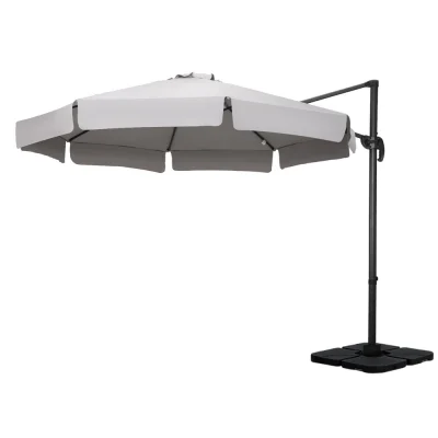 Instahut 3m Grey Cantilever Outdoor Umbrella w/Base - UV50+ Polyester, 360° Tilt, Aluminium Frame, Water-Resistant
