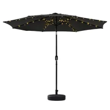 Instahut 2.9m Black Outdoor Market Umbrella with LED String Lights, Water-Resistant Polyester Canopy & Tilt Mechanism