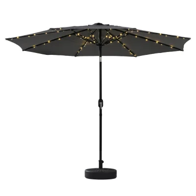 Instahut 2.9m Charcoal Outdoor Market Umbrella with LED String Lights, Tilt Feature, and Durable Steel Frame