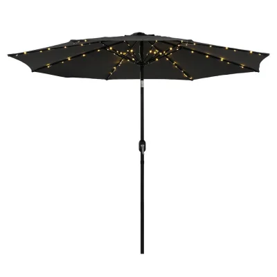 Instahut 2.9m Outdoor Market Umbrella with LED String Lights, Black Polyester Canopy, Adjustable Tilt, Steel Frame Instahut 2.9m Outdoor Market Umbrella with LED String Lights, Black Polyester Canopy, Adjustable Tilt, Steel Frame