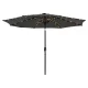 Instahut 2.9m Charcoal Outdoor Market Umbrella with LED String Lights, Tilt Adjustment & Water-Resistant Polyester