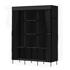 Artiss Large Portable Fabric Wardrobe with Shelves, Metal Frame, 124x42x173cm, Black - DIY Closet Storage Solution
