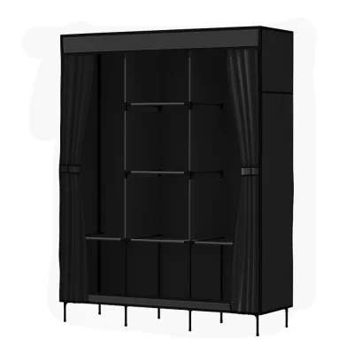 Artiss Large Portable Fabric Wardrobe with Shelves, Metal Frame, 124x42x173cm, Black - DIY Closet Storage Solution Artiss Large Portable Fabric Wardrobe with Shelves, Metal Frame, 124x42x173cm, Black - DIY Closet Storage Solution
