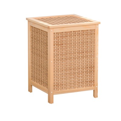 Artiss Wooden Laundry Hamper Cabinet – Pine Frame with Weaved Panels, Detachable Lid & Removable Linen Bag, 38x38x55cm