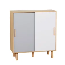 Artiss Shoe Cabinet MDF Rubberwood 90x34x97cm White Grey Pine 30 Pairs Sliding Doors Organiser Stylish Entryway