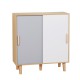 Artiss Shoe Cabinet MDF Rubberwood 90x34x97cm White Grey Pine 30 Pairs Sliding Doors Organiser Stylish Entryway