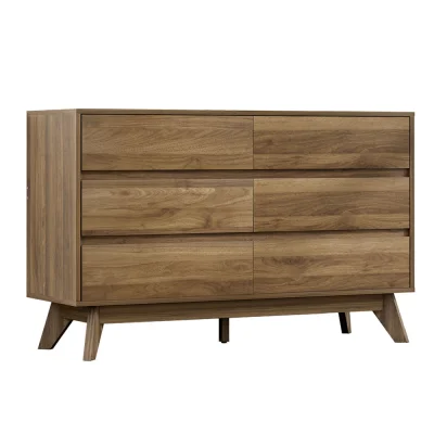 Artiss Chest of Drawers, High-Density Particle Board, 120x40x75cm, Walnut, Contemporary Design, 6 Spacious Drawers
