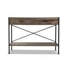 Artiss Console Table 2 Drawers Walnut Marconi 100cm Rustic Hallway Entryway Table, Particle Board, Metal Legs, Shelf