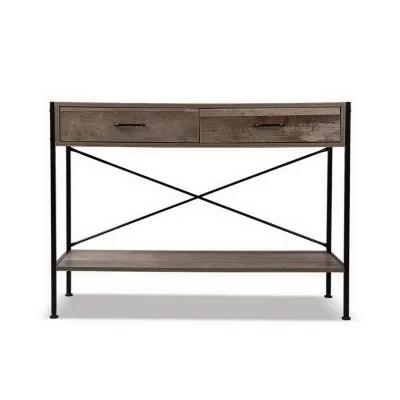 Artiss Console Table 2 Drawers Walnut Marconi 100cm Rustic Hallway Entryway Table, Particle Board, Metal Legs, Shelf